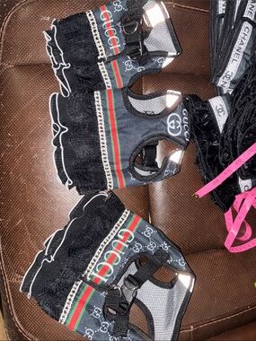 Gucci styleBlack pet harness with Green-Red-Green Stripe
